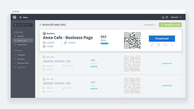 Para terminar a criação do QR Code Business, baixe o código e integre-o ao seu material de impressão.